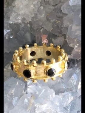 Rare Byzantine Etruscan Band Ring Onyx Gold Plated - Ships from U.S.